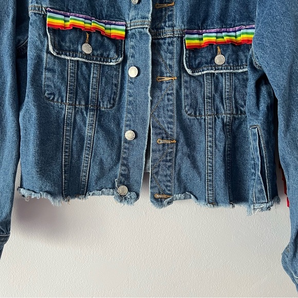 Sunset + Spring Rainbow Trim Denim Jacket Medium - Picture 4 of 11